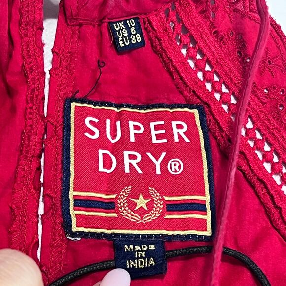 Superdry Red Halter Neck Skater Dress Lace w/ pockets Fit Flare Size 8 Christmas - Picture 3 of 10